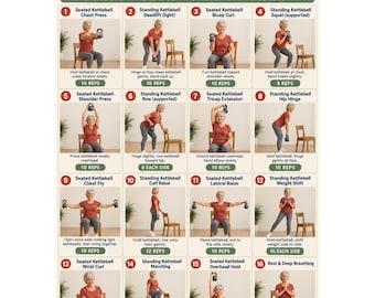 Kettlebell Workout for Seniors Printable PDF, 16 Gentle Light Weight Strength Exercises