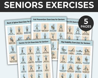 Seniors Exercise Bundle Printable, Balance & Fall Prevention Workout, Knee, Hip and Back Exercises, Gentle Tai Chi Poster PDF