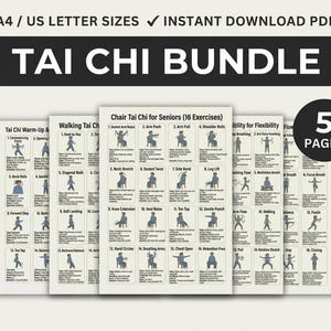 Tai Chi Printable Workout Bundle, 5-Page Exercise Chart for Beginners & Seniors
