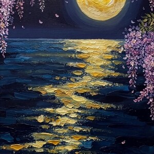 Moonlight Reflection Wallpaper, Celestial Digital Download, Art Phone Background, Gold Moon Night Sky Art