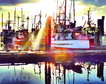 Steveston Marina Sunrise – horizontaal.  Kunst uit Steveston BC, kunst uit Richmond BC, schilderijen uit Steveston BC, schilderijen uit Richmond BC, kunst uit Vancouver