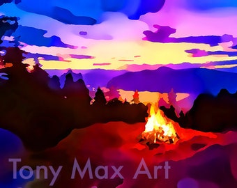 Mountain 101 – British Columbia art, BC mountain paintings, BC art prints, bc prints,  bc painters, campfire art, campfire paintings