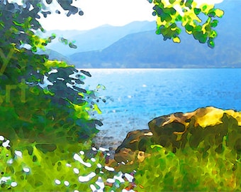 Het Crescentmeer. (Washington State Art, Olympic Peninsula-kunst, PNW-kunst, PNW-schilderijen, Washington State-schilderijen, Olympic Peninsula-schilderij