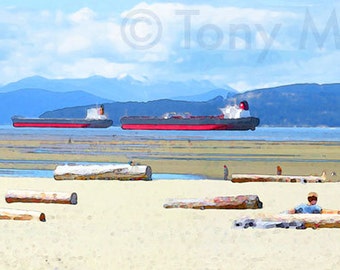 Spanish Banks – Lolling – Panorama, Vancouver art, Vancouver paintings, BC art, BC painters, west coast of Canada, Canadian cities