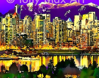 False Creek: gele bladeren. Vancouver-kunst, Vancouver-schilderijen, Vancouver-wanddecor, Vancouver-posters, False Creek-kunst, False Creek-afdruk