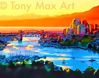 False Creek-landschap: close-up. Vancouver-prints, Vancouver-kunstafdrukken, BC-kunst, False Creek-kunst, Vancouver-kunst, Vancouver-schilderijen