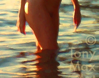 Welgevormde zwemmer. erotische naakten, skinny dipping, naakte vrouwen, naakte vrouwen, naaktmodellen, naakte meisjes, naaktkunst, sexy vrouw, erotische kunst, sexy kunst