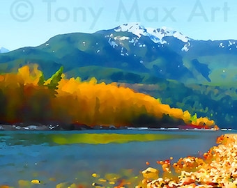 Squamish River in Fall – British Columbia art, BC paintings, BC mountains art, BC alpine paintings, Squamish art, bc posters, bc posters