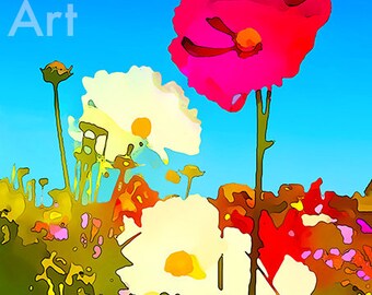 Cosmos 1 wildflower art, garden art, cosmos flowers prints, modern floral wall decor, cosmos paintings, flower garden flower art, floral art