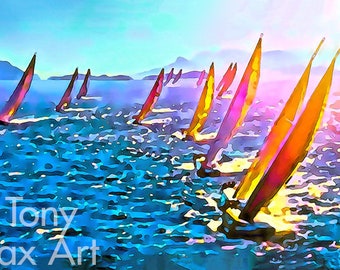 Regatta 1 – Panorama. zeilkunst, zeilkunst BC, zeilkunst, zeilraces, zeilrace, regattakunst, regattaschilderijen, zeilraces