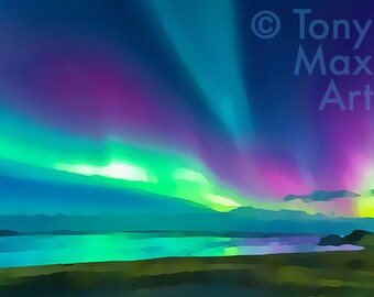 Northern Lights 6 – Horizontal.  aurora borealis art, Northern Lights art, Northern Lights paintings, Yukon art, aurora borealis paintings