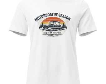 Camiseta relajada para mujer / Camiseta de temporada de lancha motora / Camiseta divertida de vida en el lago / Gráfico de pontón vintage / Camiseta unisex de verano de cabina / Keep It On Th