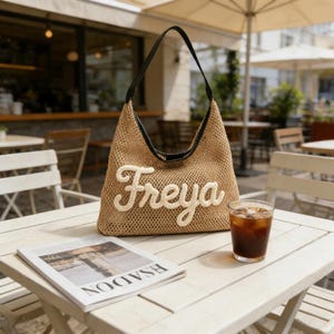 Custom Polyester Mesh Hobo Bag | Mother's Day Gift | Khaki Knit Shoulder Bag | Graduation Gift | Professional & Beach Tote | Gift For Her