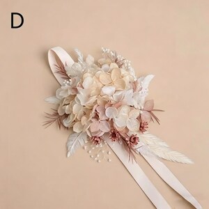 Getrocknete Blumen Corsage Set, Floral Handgelenk Corsage und Boutonniere, Neutral Cottagecore Blumen Zubehör, konserviertes Blumen Geschenk für Hochzeiten Bild 7