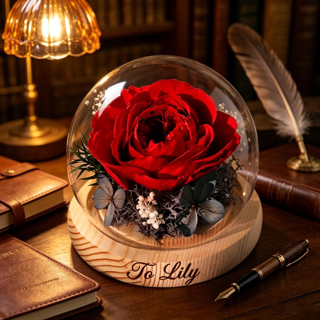 Custom Red Rose Glass Dome | Preserved Rose in Glass | Personalized ...