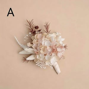 Getrocknete Blumen Corsage Set, Floral Handgelenk Corsage und Boutonniere, Neutral Cottagecore Blumen Zubehör, konserviertes Blumen Geschenk für Hochzeiten Bild 4
