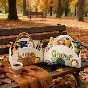 Custom Minimalist Woven Diaper Caddy | Baby Storage Basket | Portable Maternity Diaper Bag | Large Capacity Organizer for Nursery & Travel