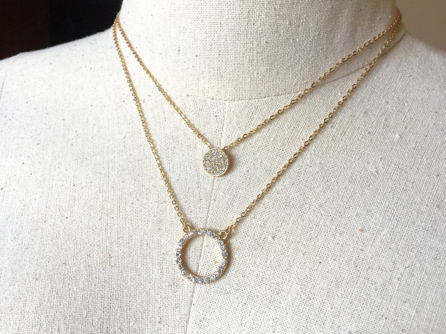 Crystal Round Layer Necklace Layer Necklace Dainty Necklace | Etsy