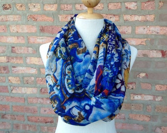 Mixed Print Scarf, Infinity Scarf, Spring Scarf, Women's Scarf
