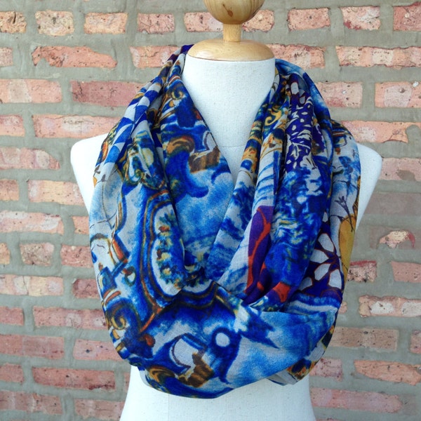 Mixed Print Scarf, Infinity Scarf, Spring Scarf, Women's Scarf