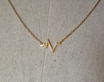 Gold Heartbeat Necklace, 14k Gold plated, Dainty Necklace