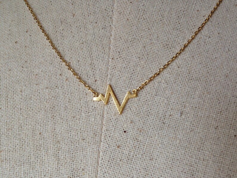 Gold Heartbeat Necklace, 14k Gold plated, Dainty Necklace image 1