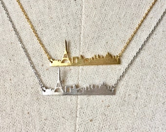 Paris Skyline Halskette, 14k Vergoldet/Silber, Zierliche Halskette