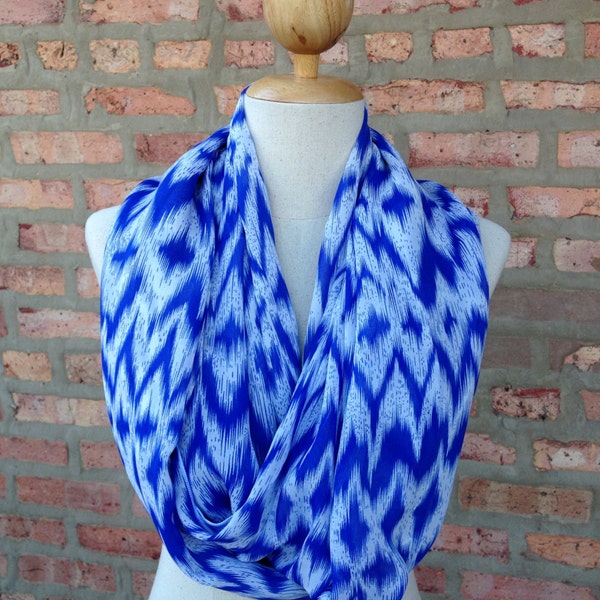 Blue Water Paint Chevron Print Scarf, Infinity Scarf, Spring Scarf, Women's Scarf