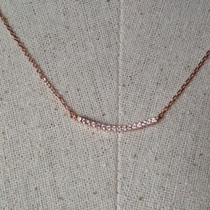 Pavé Bar Necklace in Rose Gold, Dainty Bar Necklace