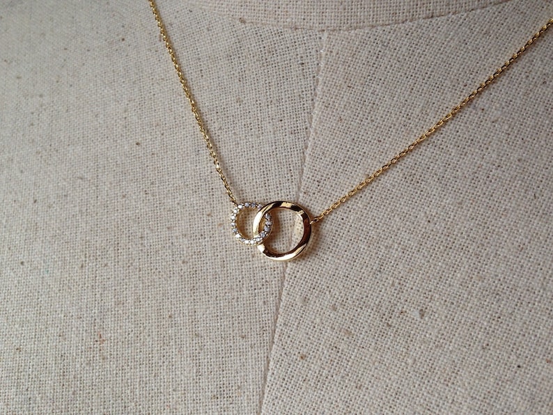Pavé Two Circles Necklace in Gold 14k Gold plated Dainty | Etsy