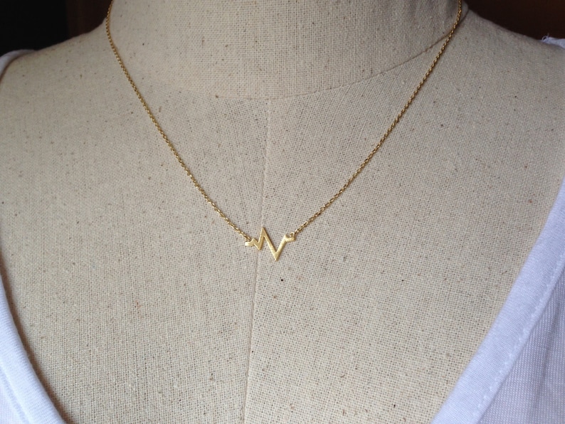 Gold Heartbeat Necklace, 14k Gold plated, Dainty Necklace image 3