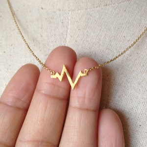 Gold Heartbeat Necklace, 14k Gold plated, Dainty Necklace image 4
