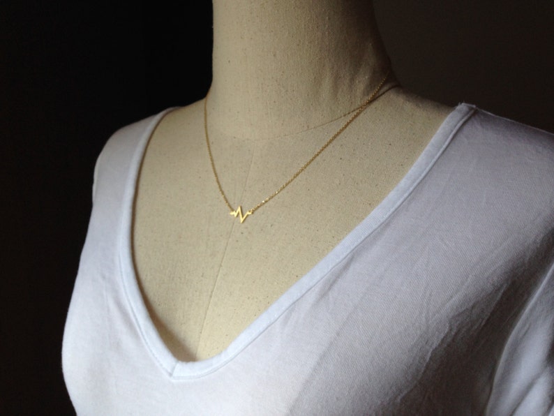 Gold Heartbeat Necklace, 14k Gold plated, Dainty Necklace image 5