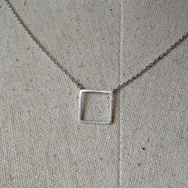 Silver Square Necklace, Dainty Necklace