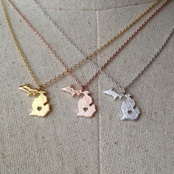 Michigan State Necklace, 14k Gold plated/Rose Gold/Silver, Dainty Necklace