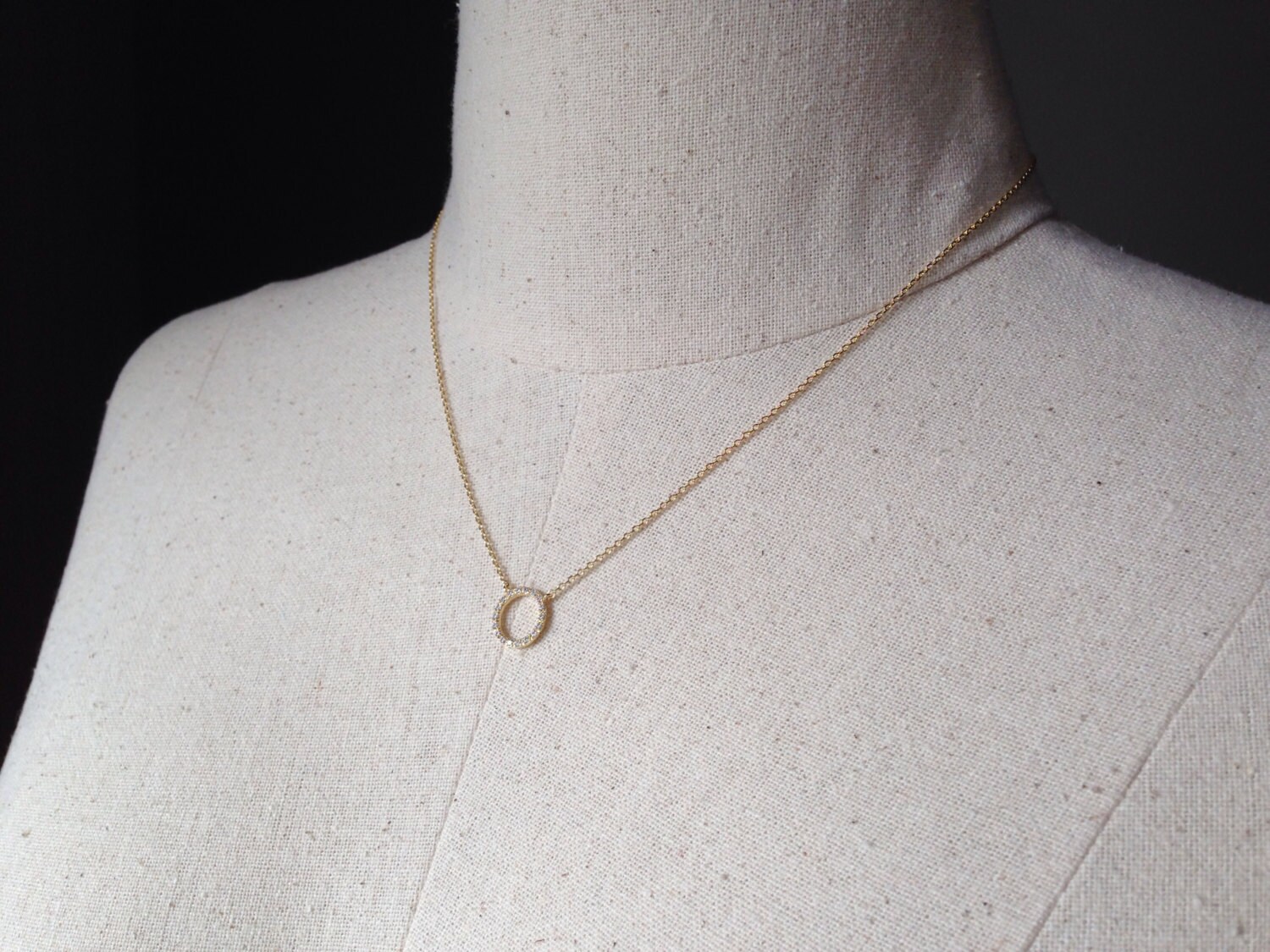 Pavé Circle Necklace in Gold 14k Gold Plated Dainty - Etsy