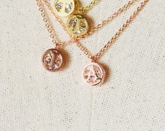 Rose Gold Round Crystal Initial Necklace, Dainty Necklace, Initial Necklace, Letter Necklace, Crystal Letter Necklace