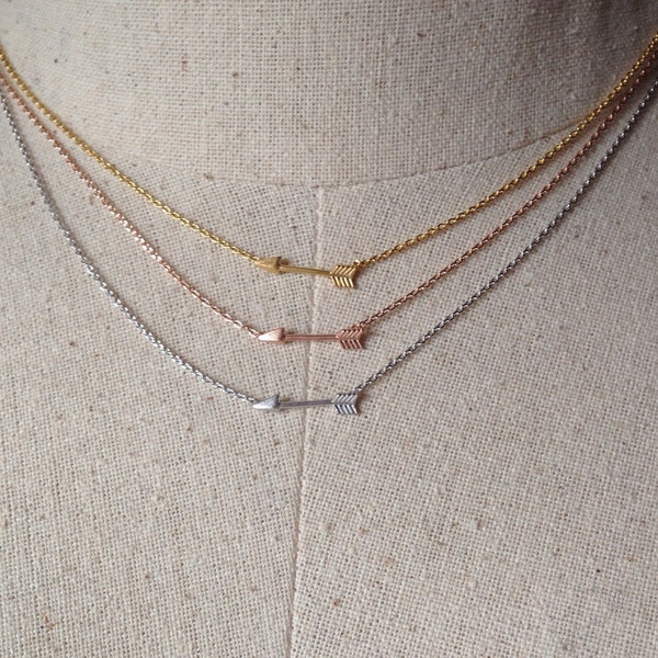 Arrow Necklace, choices of 14k Gold plated/Rose Gold/Silver, Dainty Arrow Necklace