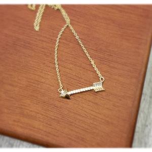Arrow Crystal Necklace, 14k Gold plated, Dainty Arrow Necklace