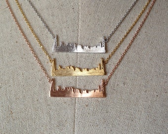 Chicago Skyline Halskette, 14k Vergoldet/Roségold/Silber, Zierliche Halskette