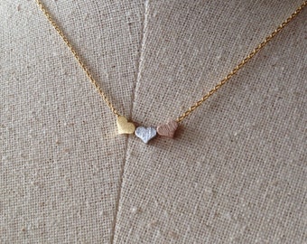 Trio Heart Necklace, 14k Gold plated/Rose Gold/Silver, Three Heart Necklace, Dainty Necklace