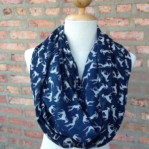 Deer Print Dark Blue Scarf, Infinity Scarf, Spring Scarf, Women&#39;s Scarf
