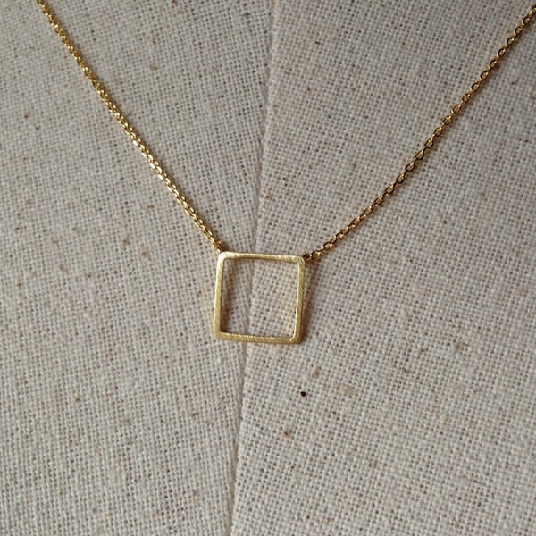 Gold Square Necklace, 14k Gold plated, Dainty Necklace