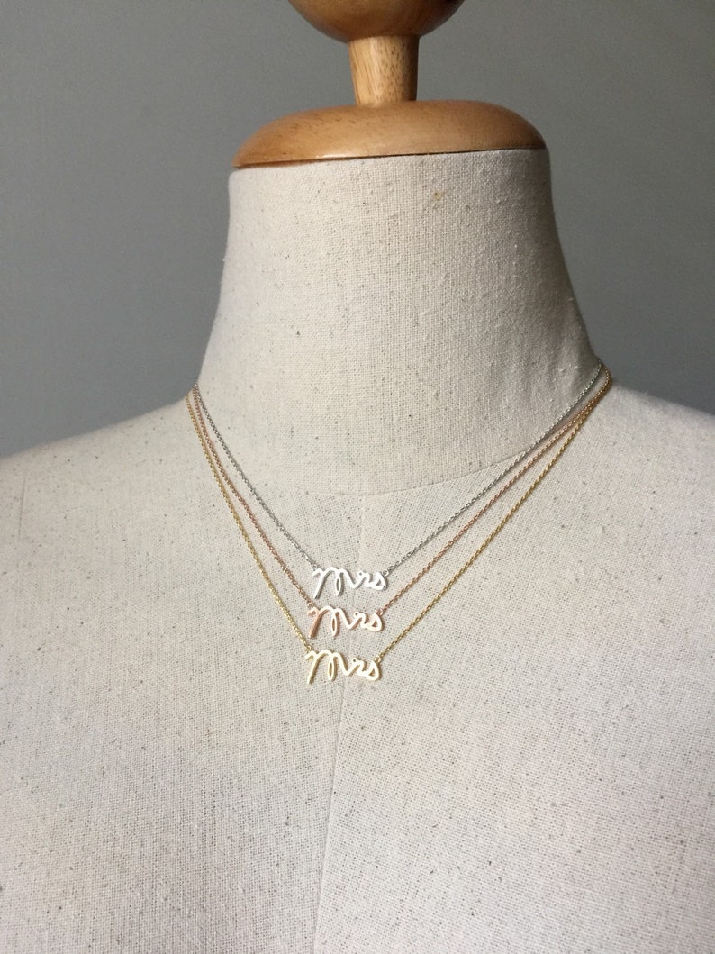 Mrs Necklace, 14k Gold plated/Rose Gold/Silver, Dainty Necklace image 7