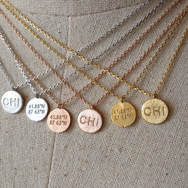 Chicago Disc Necklace, 14k Gold plated/Rose Gold/Silver, Dainty Necklace