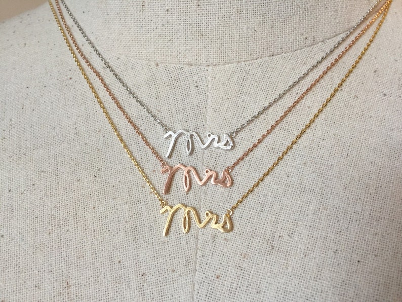 Mrs Necklace, 14k Gold plated/Rose Gold/Silver, Dainty Necklace image 1