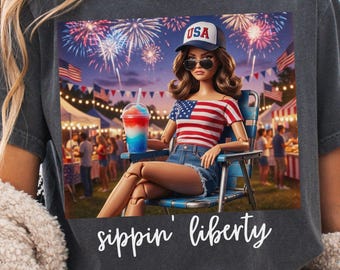 Nippen van Liberty PNG grappig patriottisch poppengezicht meme png retro 4 juli pop shirt ontwerp trendy png zomer USA Slushie digitaal bestand