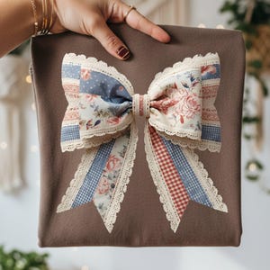 Coquette Bow PNG Design Faux Patchwork Sublimation Lace Bow Png Trendy Girly Preppy File Digital Download