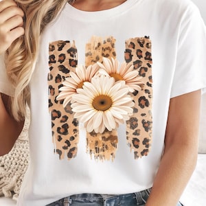 Leopard Flowers PNG Spring Floral PNG Brushstrokes Summer Daisies Sublimation Design Boho Shirt Png File Trendy Digital Download