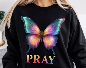 Pray PNG Faith Butterfly PNG: Girly Christian Png Trendy Religious Shirt Sublimation Design Digital Download